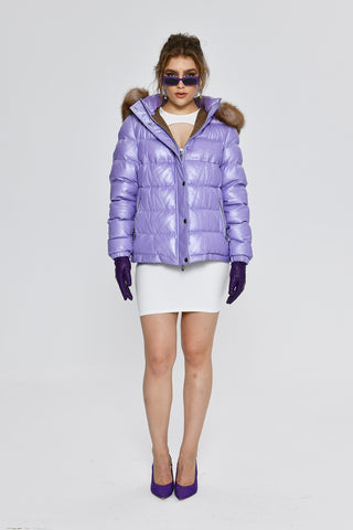BERTY LAMB LEATHER HOODED LILAC JACKET