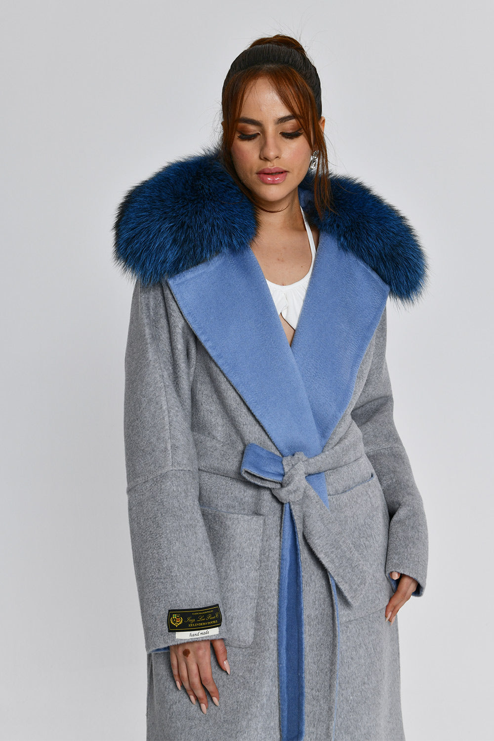 Blue coat with outlet fur collar