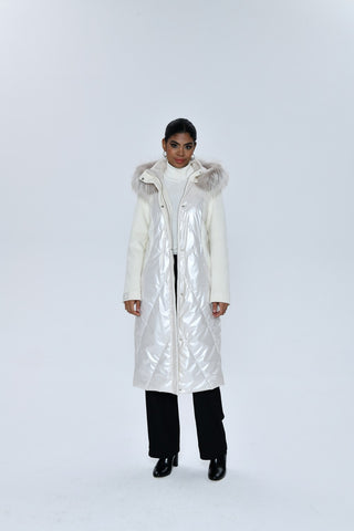 CASHMERE HOODED PEARL COAT