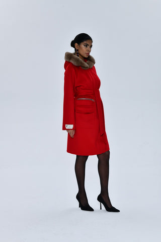 HOODED RED LONG COAT