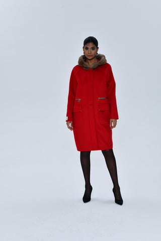 HOODED RED LONG COAT